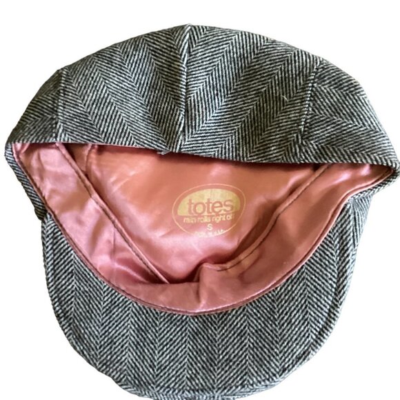 Totes Herringbone Tweed Newsboy/Cabbie/Golf Hat Sz Small Black #153B - Picture 6 of 7